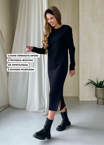 Черное деловое, повседневный, коктейльное, вечернее длинное теплое зимние платье на флисе с длинными рукавами (солоха в подарок) платье-свитшот Merlini однотонное