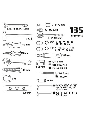 Набір інструментів (135 предметів) універмальний (25038) Topex (323165820)