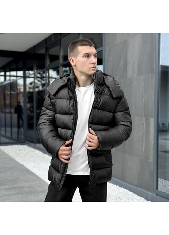 Черная зимняя мужская зимняя куртка плащевка на пухе черная Freedom