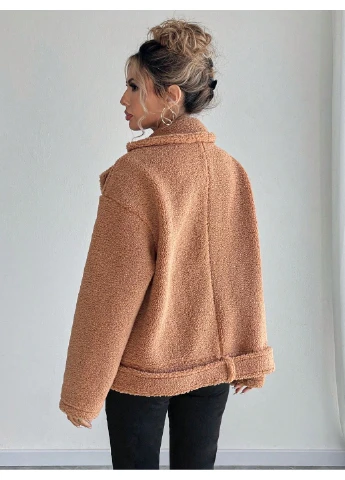 Коричнева демісезонна куртка-тедді SHEIN