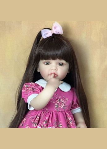 Большая виниловая кукла ручной работы с бантом в платье Baby Doll с настоящими волосами и красивыми глазами Reborn (305296031)