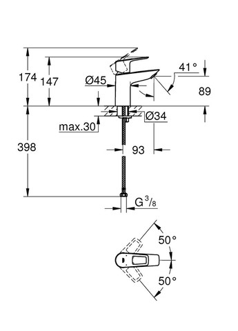 BauLoop New Однорычажный смеситель для раковины S-Size без донного клапана (23337001) Grohe (360402538)