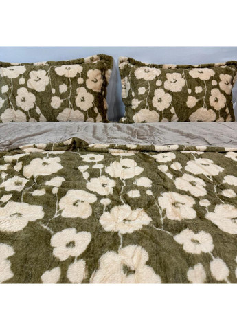 Ексклюзивна постільна білизна "Хутро-Велюр". Зимова колекція двоспальний розмір оливкового кольору. No Brand (370640222)