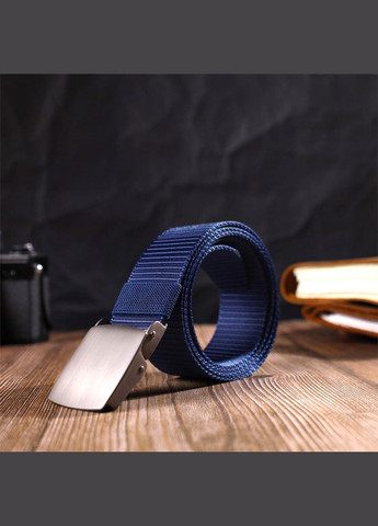 Надійний чоловічий ремінь із металевою пряжкою з текстилю 20596 Синій Vintage (329146725)