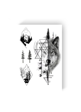 Тату "Графический волк и лес" Tattooshka (303140499)