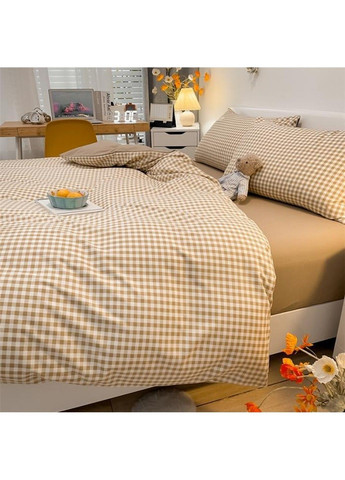 Постільна білизна двоспальна з вареної бавовни у коричневу клітинку No Brand (366964647)