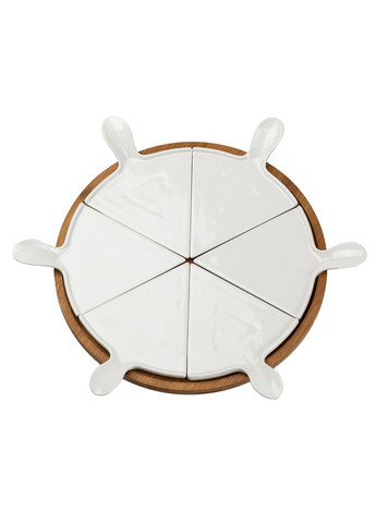 Тарілка для піци 28 см керамічна що обертається, бамбукова основа Білий Yiwu (360455087)