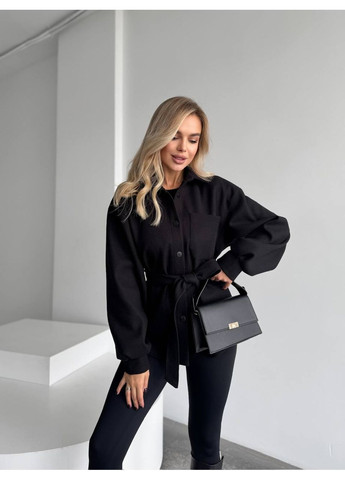 Чорне демісезонне Пальто-рубашка жіноче з кашеміру (заміри в описі) Vione