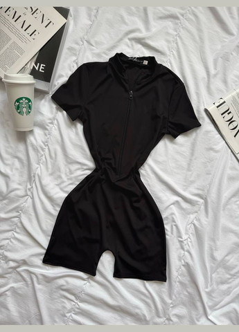 Женский комбинезон FINO Mode комбинезон-шорты чёрный спортивный, повседневный, кэжуал, вечерний дайвинг