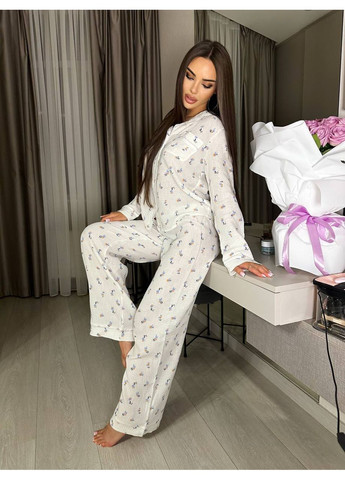 Белая всесезон пижама женская муслиновая рубашка + брюки Style Point