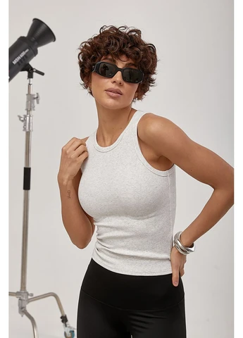 Приталенная однотонная майка в рубчик, светло-серый, ONE SIZE No Brand — 402917389