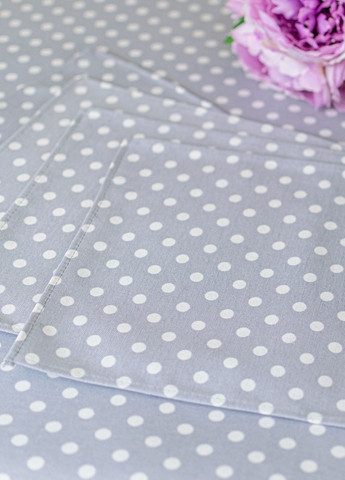 Скатертина з тефлоновим покриттям "Горошок сірий" 2.4м х 1.5м + 8 серветок Homedec - (321982158)