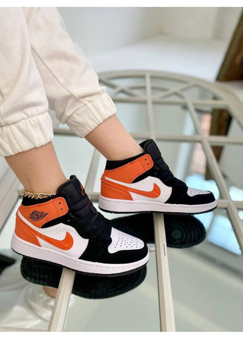 КРОСІВКИ ЖІНОЧІ NIKE AIR JORDAN 1 RETRO MID BLACK ORANGE WHITE НАЙК АІР ДЖОРДАН No Brand чорні демісезони (367168745)