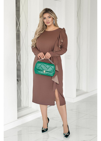 Коричневое приталенное платье миди с воланом Fashion Girl