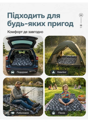 Надувний матрац ліжко туристичний каримат килимок з вбудованим ножним насосом і подушкою каремат водонепроникний матрас Hopestar (400790799)
