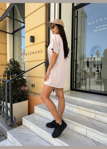 Бежевое праздничный, спортивное, пляжное, повседневный, кэжуал футболка-платье женское No Brand однотонное