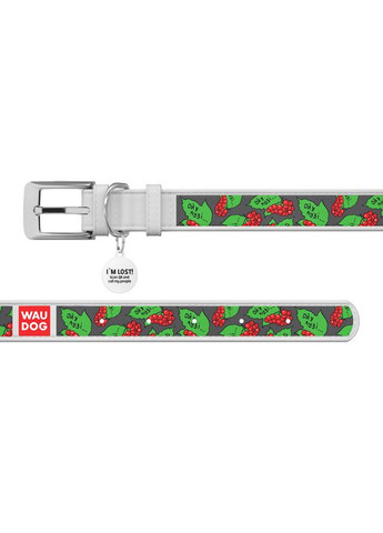 Ошейник для собак кожаный Design с QR паспортом, рисунок "Калина",, Ш 35 мм, Длинна 46-59 см, WAUDOG (362583143)