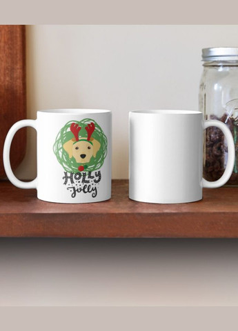 Чашка Керамическая Кружка с принтом Holly Jolly Лабрадор новогодний Белая 330 мл Orca (307501402)