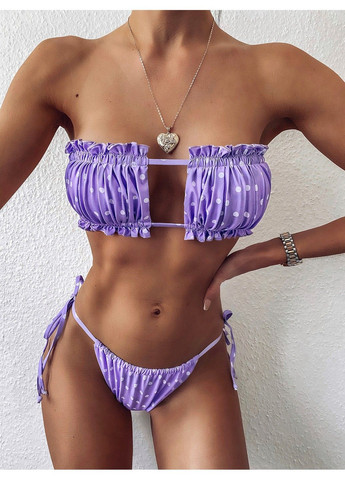 Фиолетовый купальник раздельный шторки с завязками в горошек фиолетовый No Brand