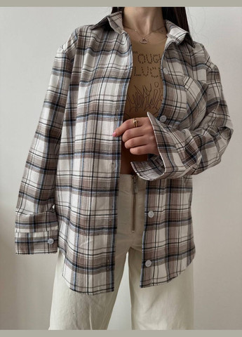 Темно-бежевая повседневный рубашка в клетку Україна с длинным рукавом