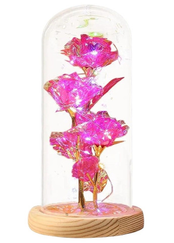 Настольная лампа ночник светильник тройная роза с подсветкой от батареек в стеклянной колбе 21 см (476455-Prob) Розовая Unbranded (282821383)