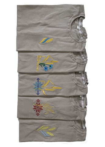 Бежевая бежевая женская вышитая футболка колосок-красный орнамент НоКо узор орнамент прямой, свободная трикотаж (339786950)