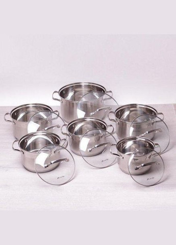 Набір каструль з нержавіючої сталі 12 предметів (1.8 л, 2.5 л, 3.8 л, 6.5 л) KM-5640S Kamille (346600501)