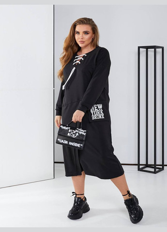 Чорна спортивна, повсякденний, кежуал жіноча сукня сукня-худі No Brand з написами