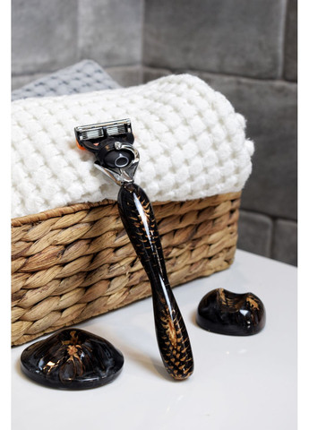 Набор подарочный Станок для бритья Шишка Серый перламутр Коробка со смолой EpoxyWood Ukraine Округла (360898040)