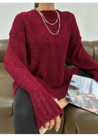 Бордовый демисезонный женский свитер оверсайз No Brand