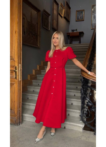 Червона повсякденний, вечірня, ділова, кежуал жіноча сукня кльош No Brand однотонна