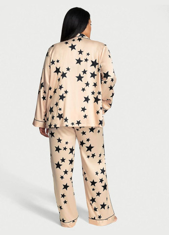 Бежевая всесезон пижама сатиновая glazed satin long pajama set stars xxl бежевая Victoria's Secret