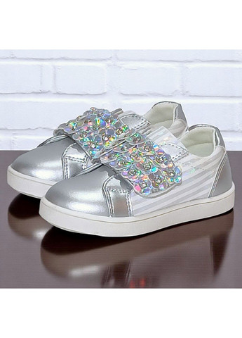 Сріблясті осінні ортопедичні кросівки демісезонні на липучках для дівчинки казка L&D