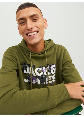 Худи флис,бледно-зеленый с принтом,JACK&JONES Jack & Jones (356172785)