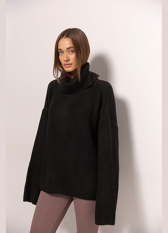 Черный зимний женский вязаный свитер oversize с разрезом сзади на воротнике Arjen