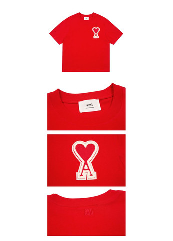 Красная футболка женская ami paris красный с коротким рукавом No Brand