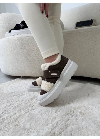 Кофейные кеды из натуральной замши зимние No Brand Кеди