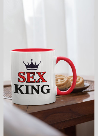 Чашка керамічна з принтом "Sex King" 330 мл, біла з червоною ручкою No Brand (326809628)