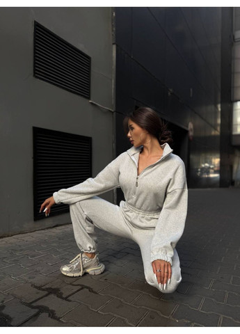 Женский комбинезон на флисе No Brand комбинезон-брюки однотонный серый спортивный, повседневный, денил трехнитка, флис