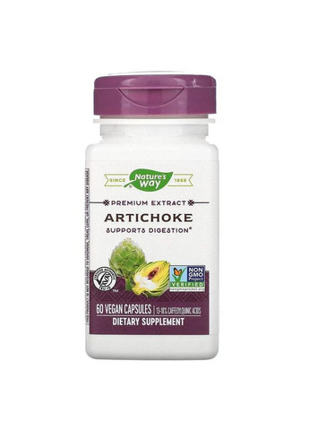 Артишок 300 мг Artichoke Leaf Extract з насінням розторопші для печінки жовчного міхура 60 рослинних капсул Nature's Way (263517304)