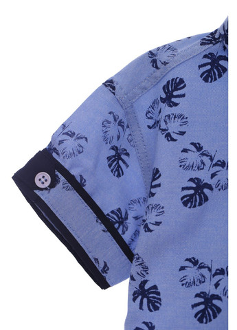 Сорочка з коротким рукавом для хлопчика бавовняна з листочками блакитна 110 см (37962) BABYKROHA (297198285)