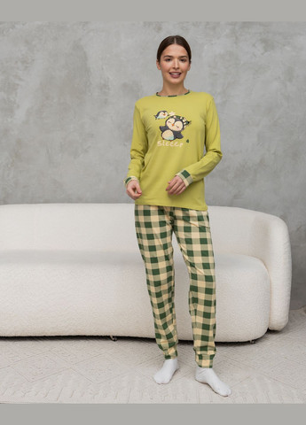 Салатова жіноча піжама зі штанами в клітку Nicoletta