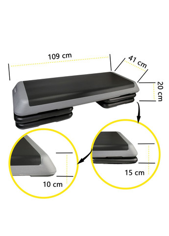 Степ-платформа 3-ступенева Pro 109 х 41 х 10-20 см XR-0403 Black/Grey Cornix (372925231)