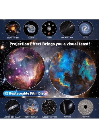 Проектор зоряного неба на 13 картриджів галактик на 360° No Brand (361286500)
