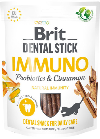 Лакомств для собак Dental Stick Immuno для крепкого иммунитета, пробиотики и корица 251 г (8595602564378) Brit Care (279563323)