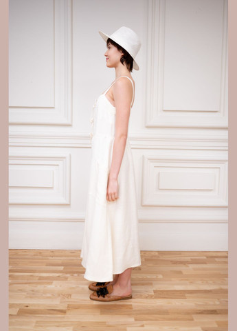 женский лляный молочный сарафан в стиле сафари аметиста Dolcedonna