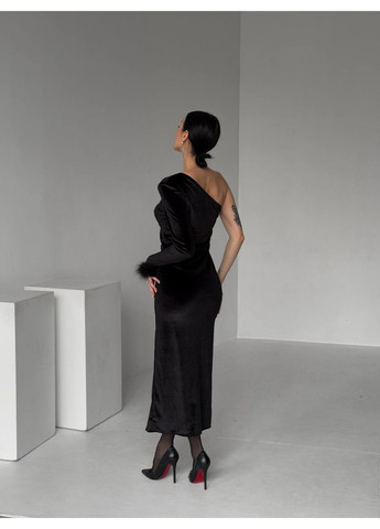 Черное праздничный, вечернее женское платье на одно плечо No Brand