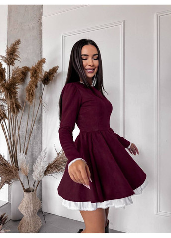 Бордовое платье 10495 замш на дайвинге,турция,с белым котоном Україна