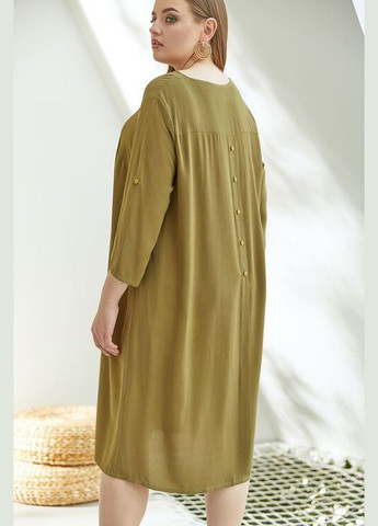Оливковое платье с v-образным вырезом из штапеля оливковое Vovk