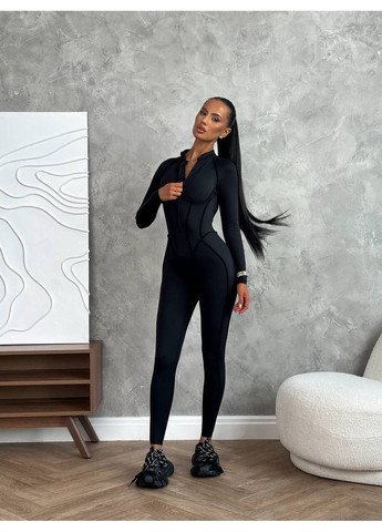 Комбинезон из микродайвинга, приталенный и эластичный. DK/DL Мода без кордонів комбинезон-брюки однотонный чёрный повседневный